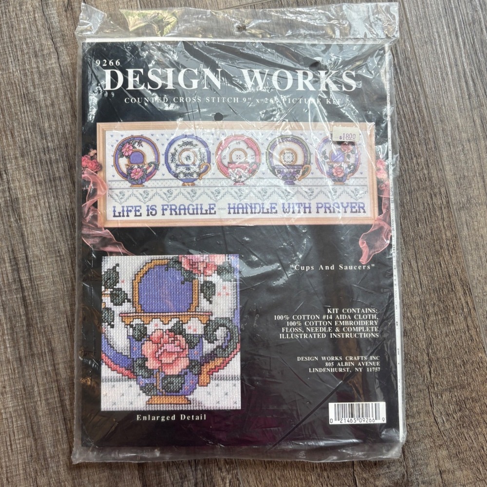 Design Works 9266 Cups And Saucers Counted Cross Stitch Kit Handle With Prayer